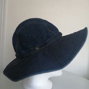 Women's Navy Wide-Brim Denim Sun Hat Vintage